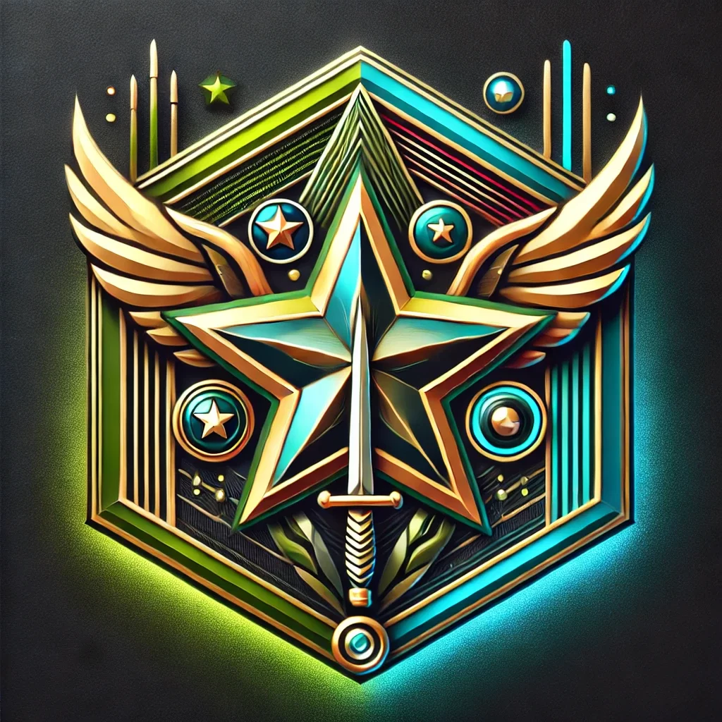 a star pin with wings and a sword