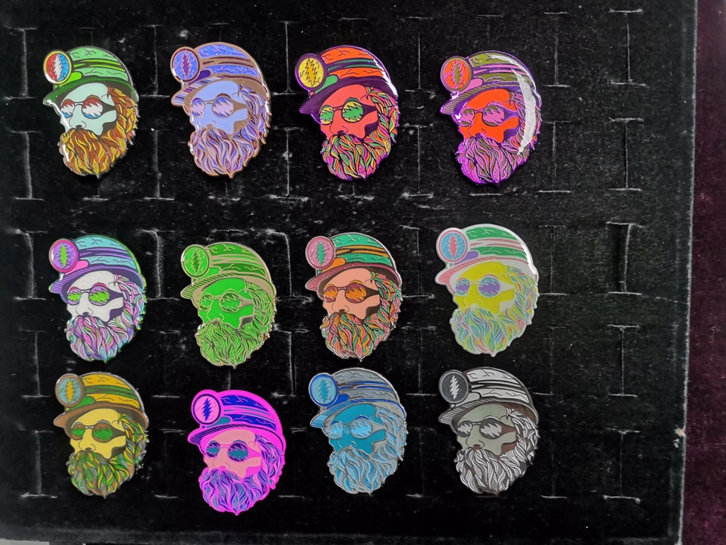 Overview of mixed custom lapel pin plating choices in a single visual