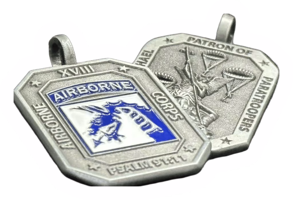 Side profile of a Custom St. Michael Medallion highlighting 2mm edge thickness and detailed 3D relief craftsmanship